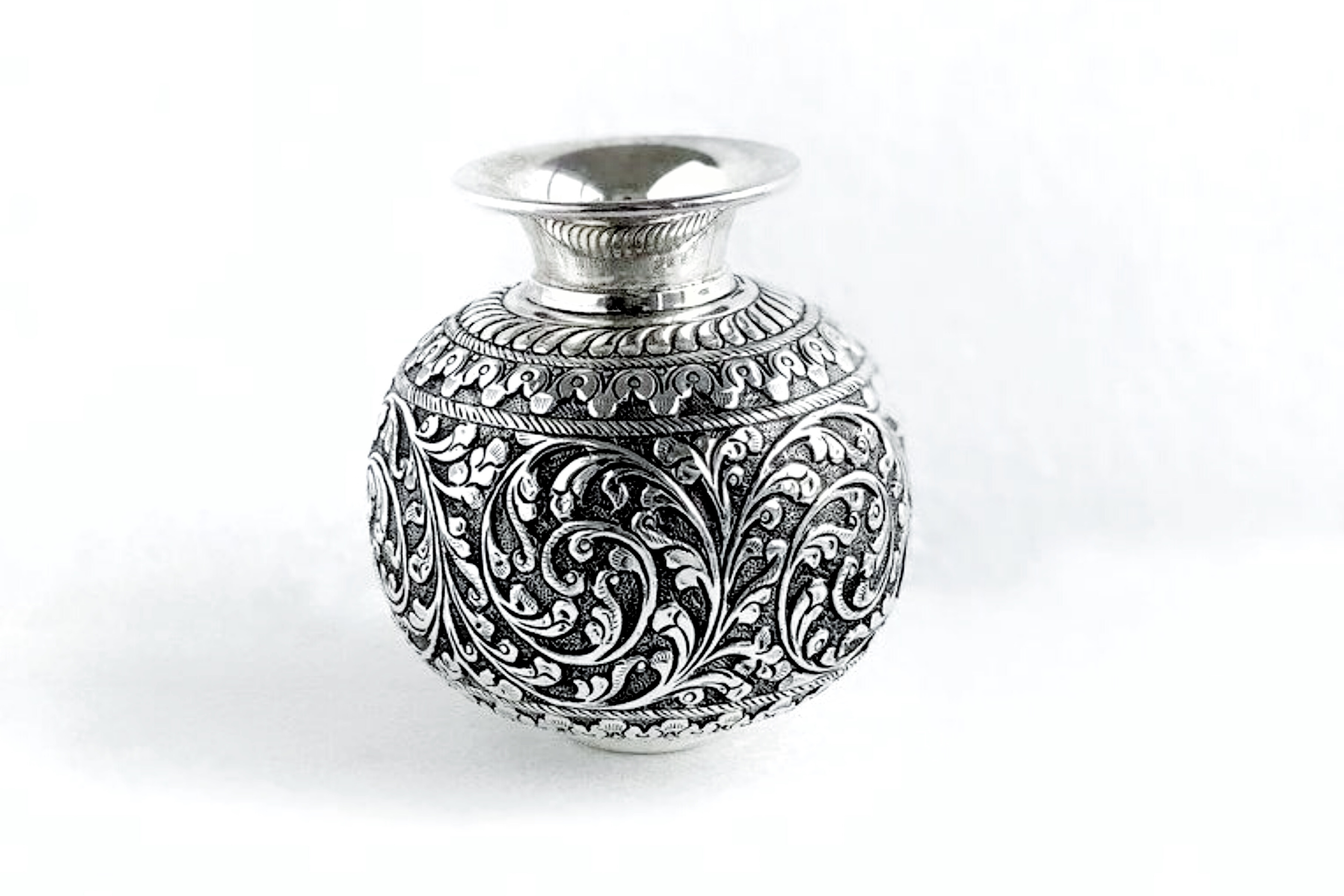 Silver Kalash Lota Pot for Puja with beautiful embossed work 1