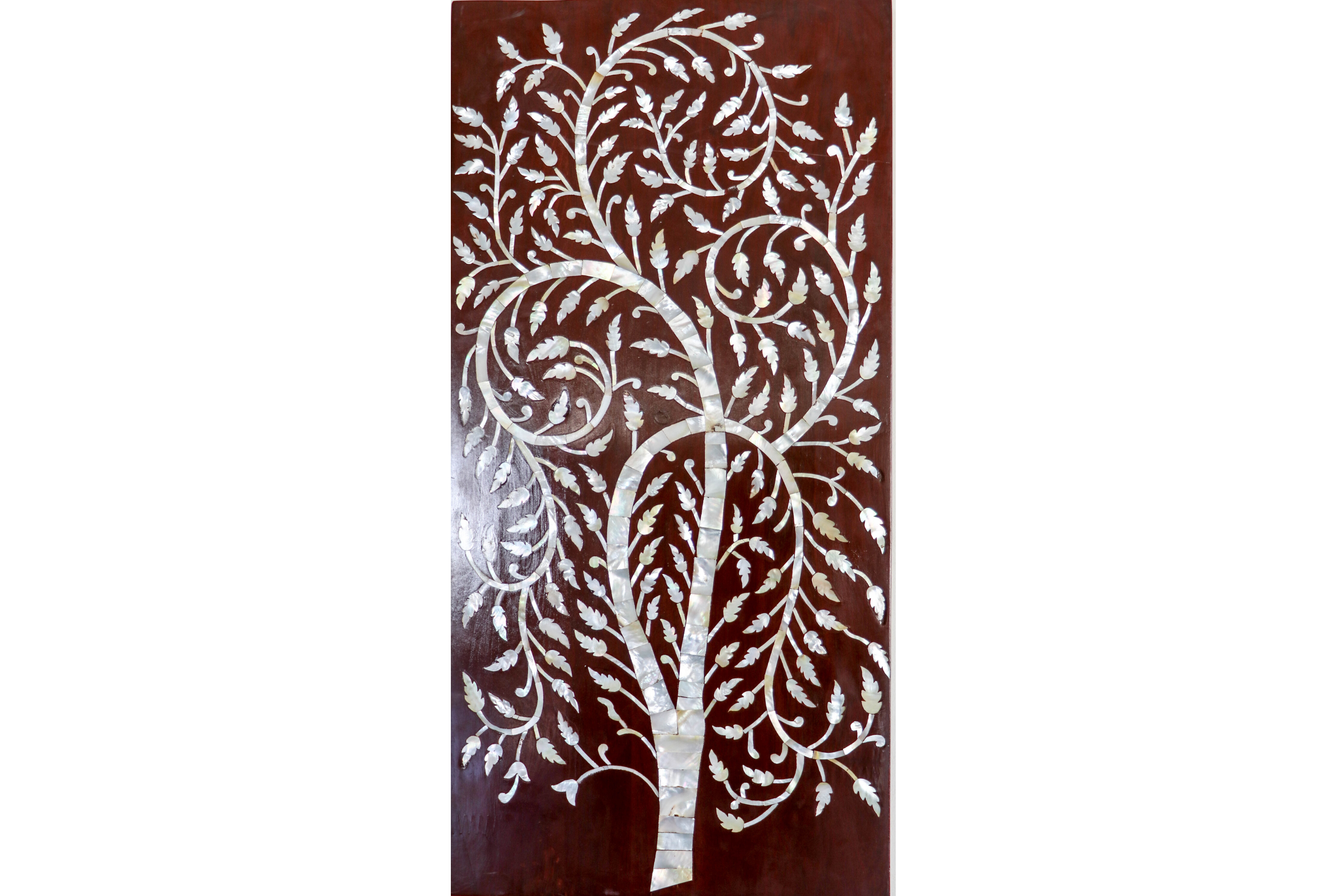Mother  of pearl inlay work on teak wooden panel 2